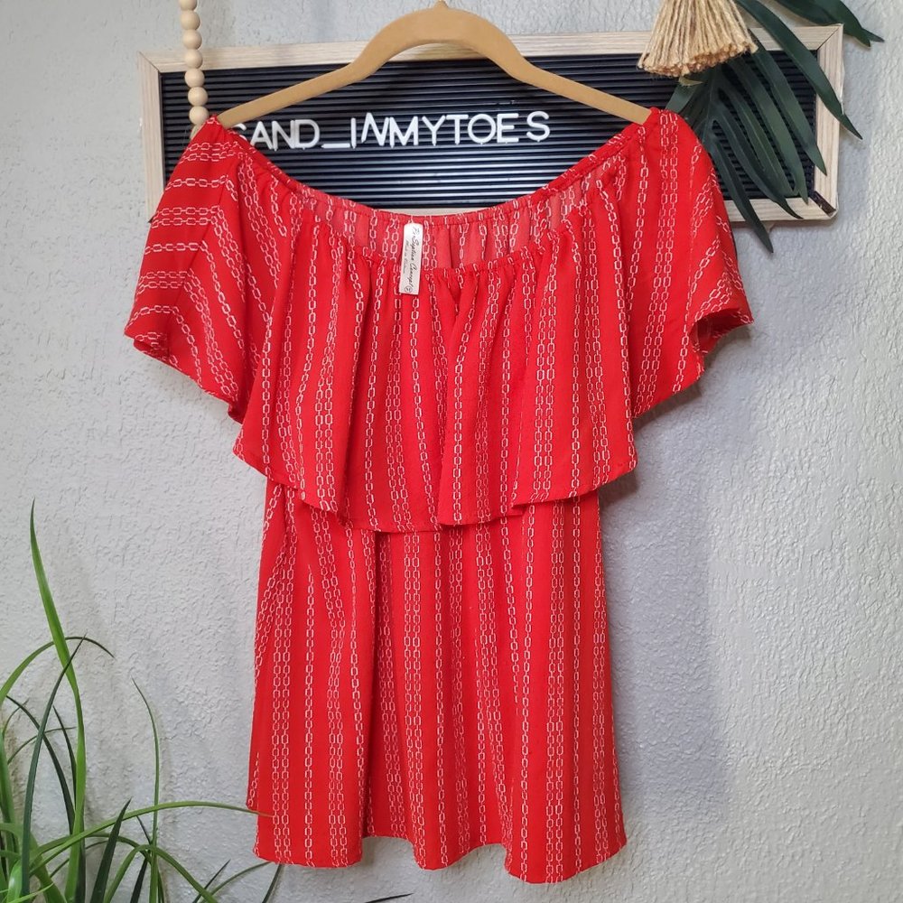 PerSeption Concept I Red White Blue Women's Off Shoulder Poet'sRed w/white stri…